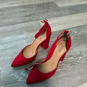 Abound Red Pointed Ankle-Strap Block Heels